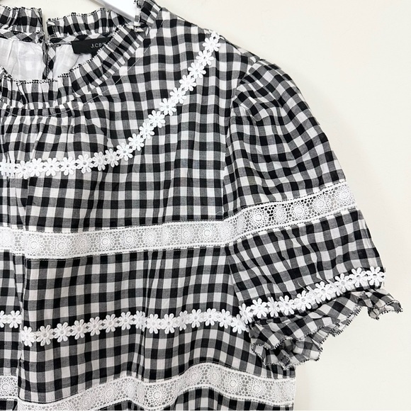 J. Crew Short Sleeve Daisy Chain Peplum Blouse Black White Gingham #AJ433 - Picture 2 of 11